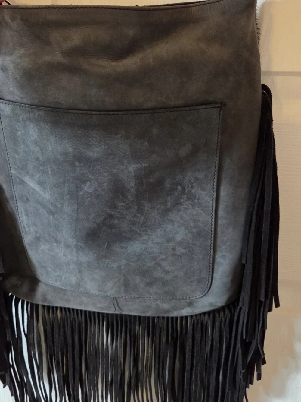 Idyllwind Black Suede Leather w/Faux Pony Hair Front Fringed Crossbody Bag Purse